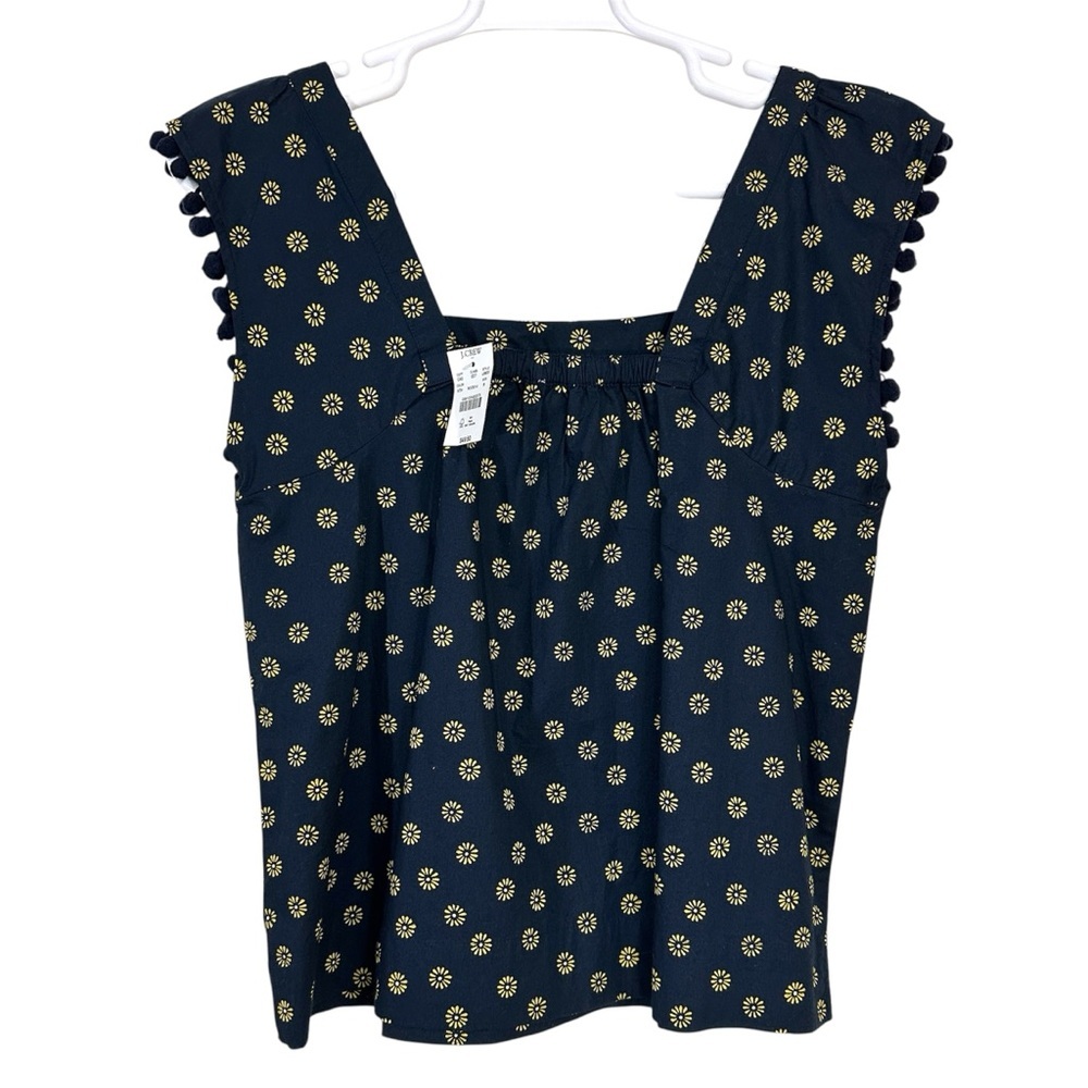 J.Crew Printed Square-Neck Top In Cotton Poplin With Pom Poms - Picture 3 of 9